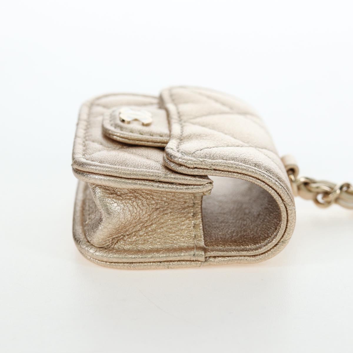CHANEL Matelasse AirPods Pro Case Set Pouch Leather Gold CC Auth 191648SM
