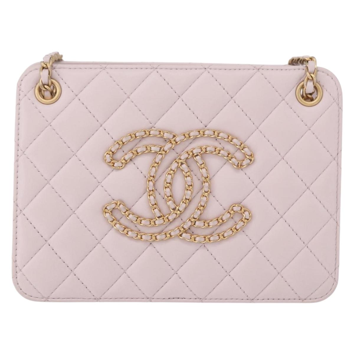 CHANEL Matelasse Chain Shoulder Bag Lamb Skin Pink Gold CC Auth 191649SAM