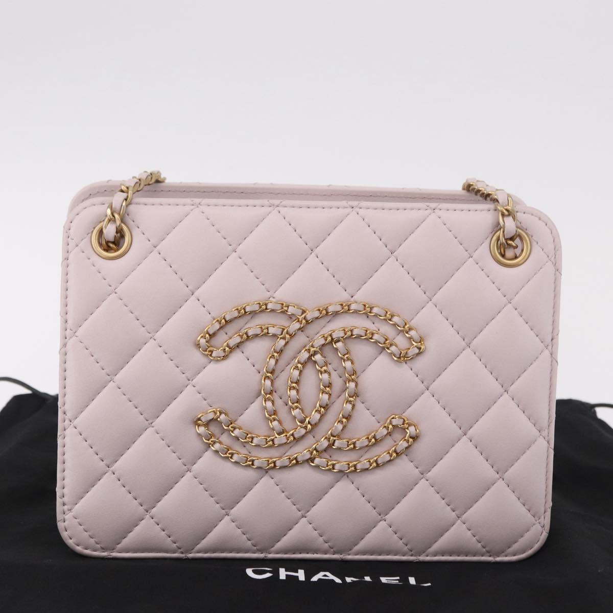CHANEL Matelasse Chain Shoulder Bag Lamb Skin Pink Gold CC Auth 191649SAM