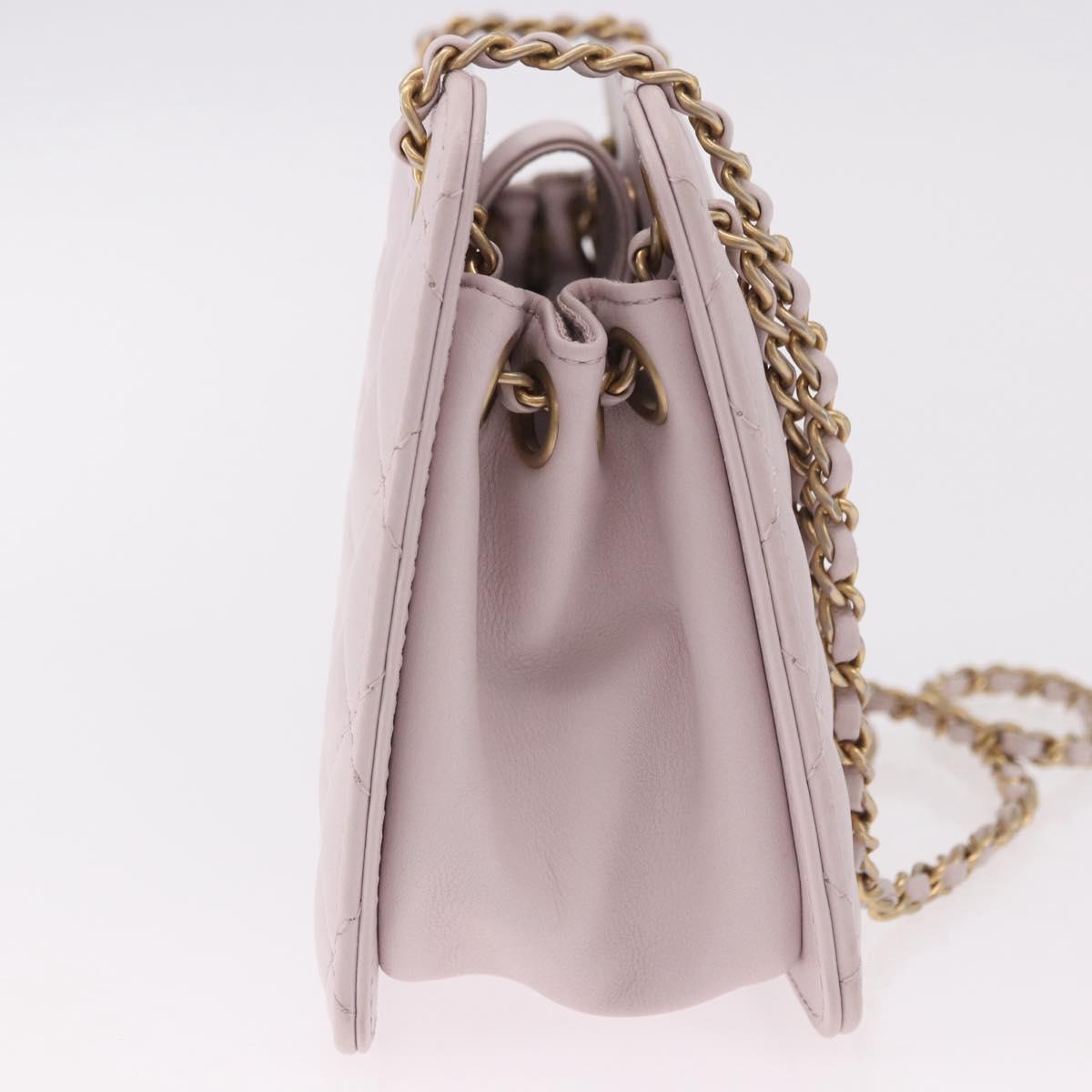 CHANEL Matelasse Chain Shoulder Bag Lamb Skin Pink Gold CC Auth 191649SAM