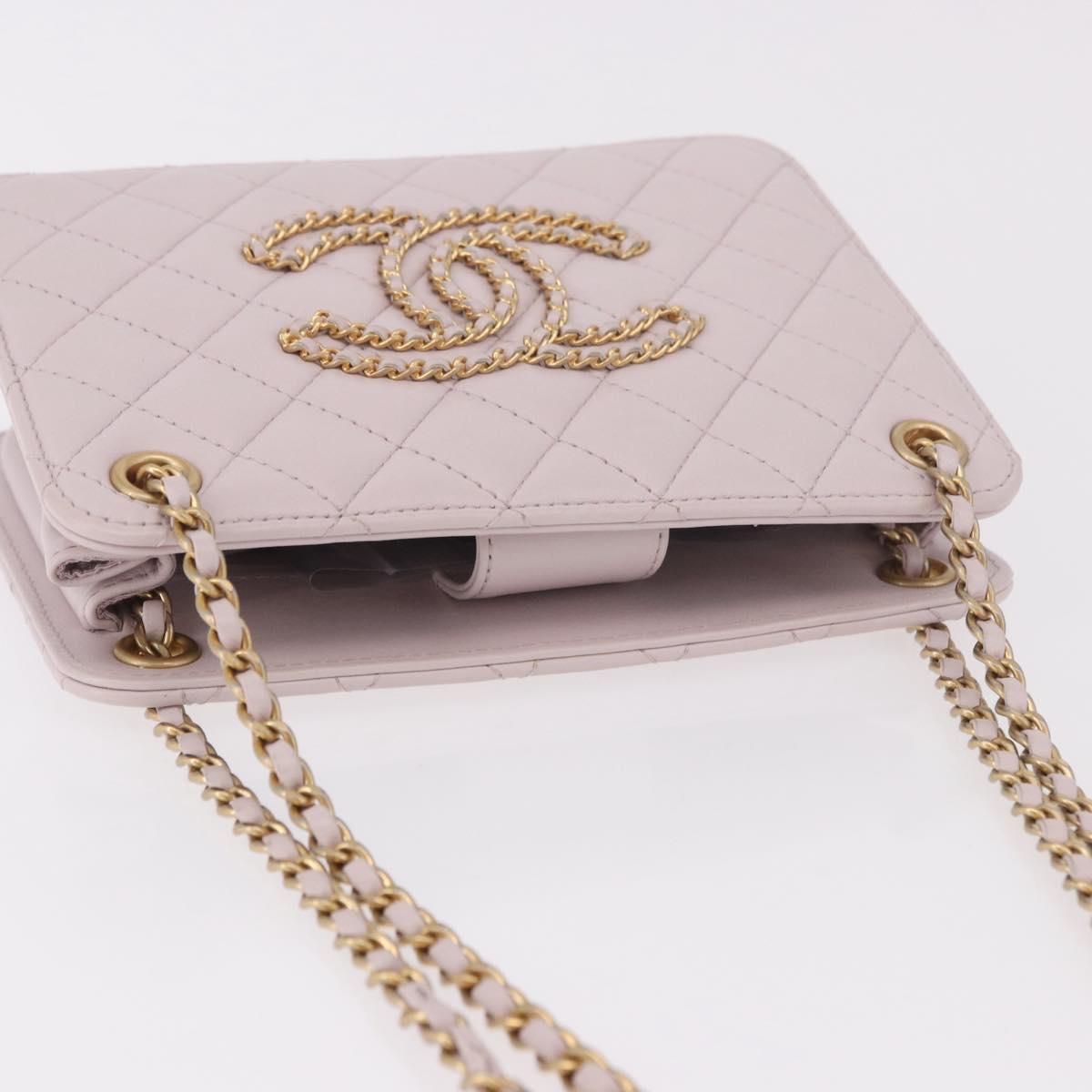 CHANEL Matelasse Chain Shoulder Bag Lamb Skin Pink Gold CC Auth 191649SAM