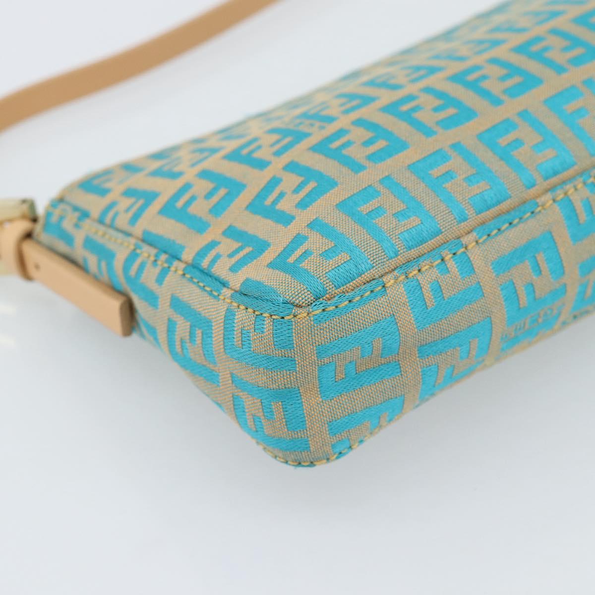 FENDI Zucchino Canvas Accessory Pouch Green Gold Auth 191651A