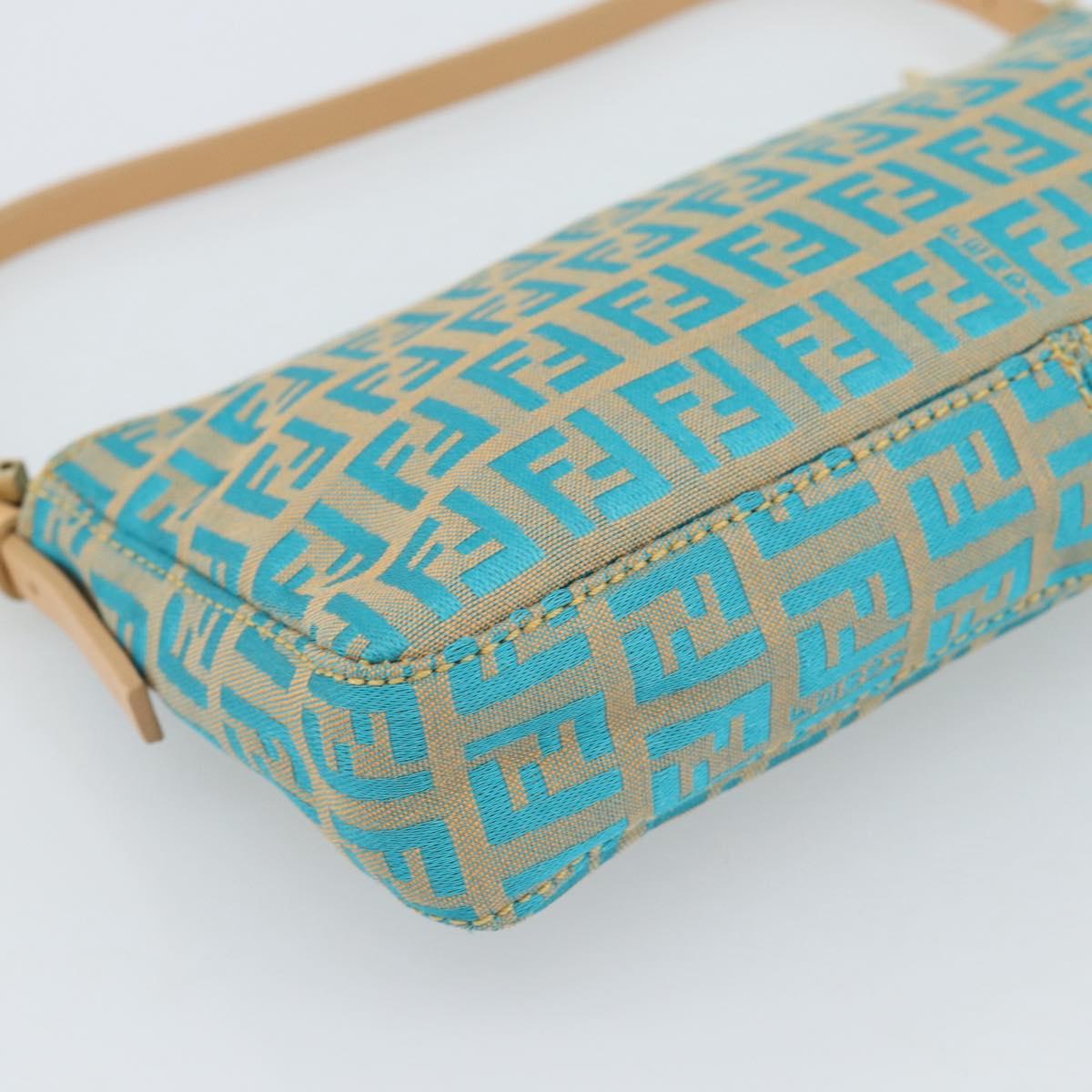 FENDI Zucchino Canvas Accessory Pouch Green Gold Auth 191651A
