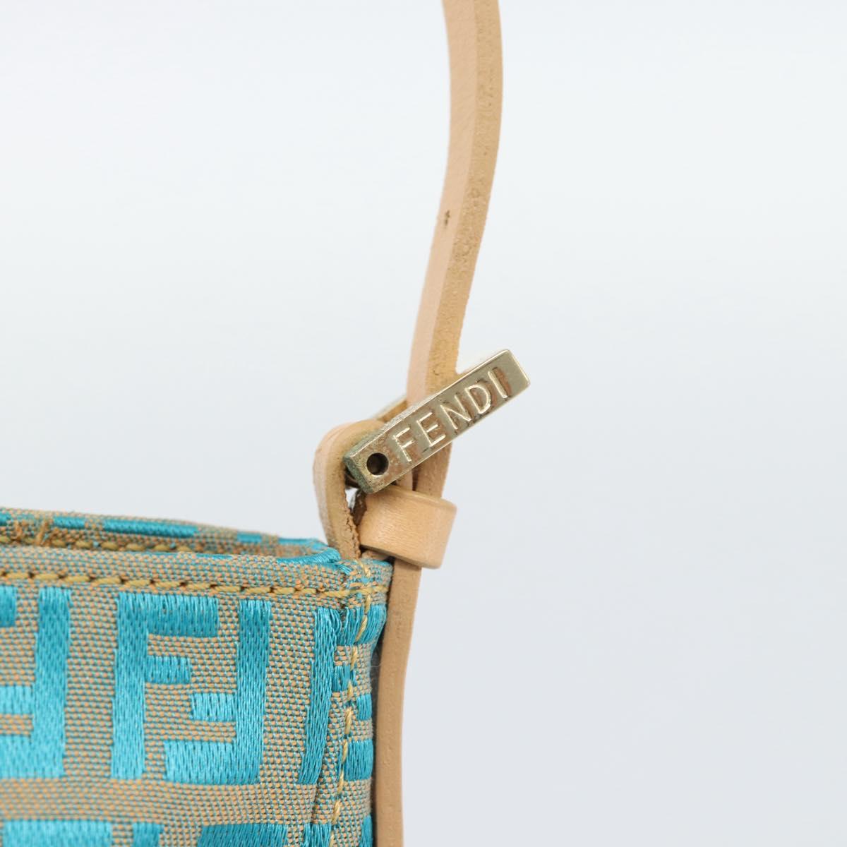 FENDI Zucchino Canvas Accessory Pouch Green Gold Auth 191651A