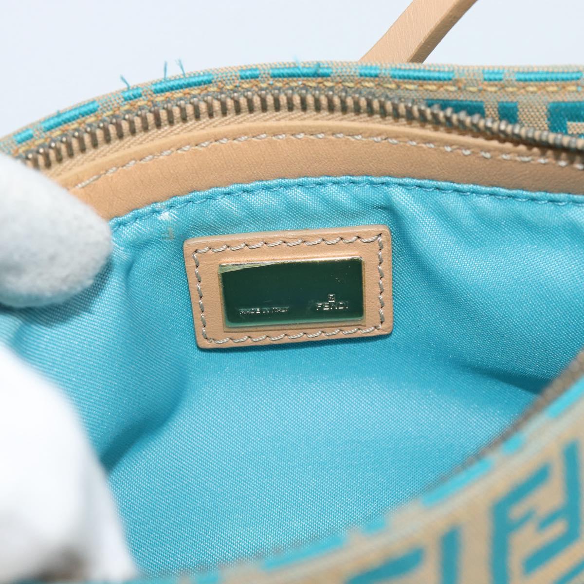 FENDI Zucchino Canvas Accessory Pouch Green Gold Auth 191651A