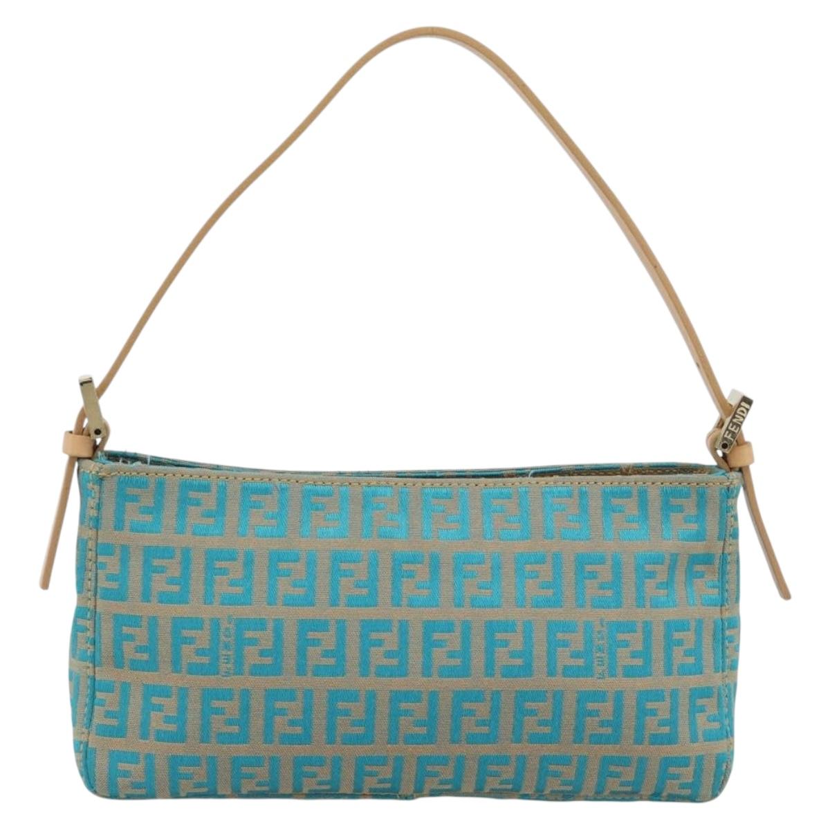FENDI Zucchino Canvas Accessory Pouch Green Gold Auth 191651A