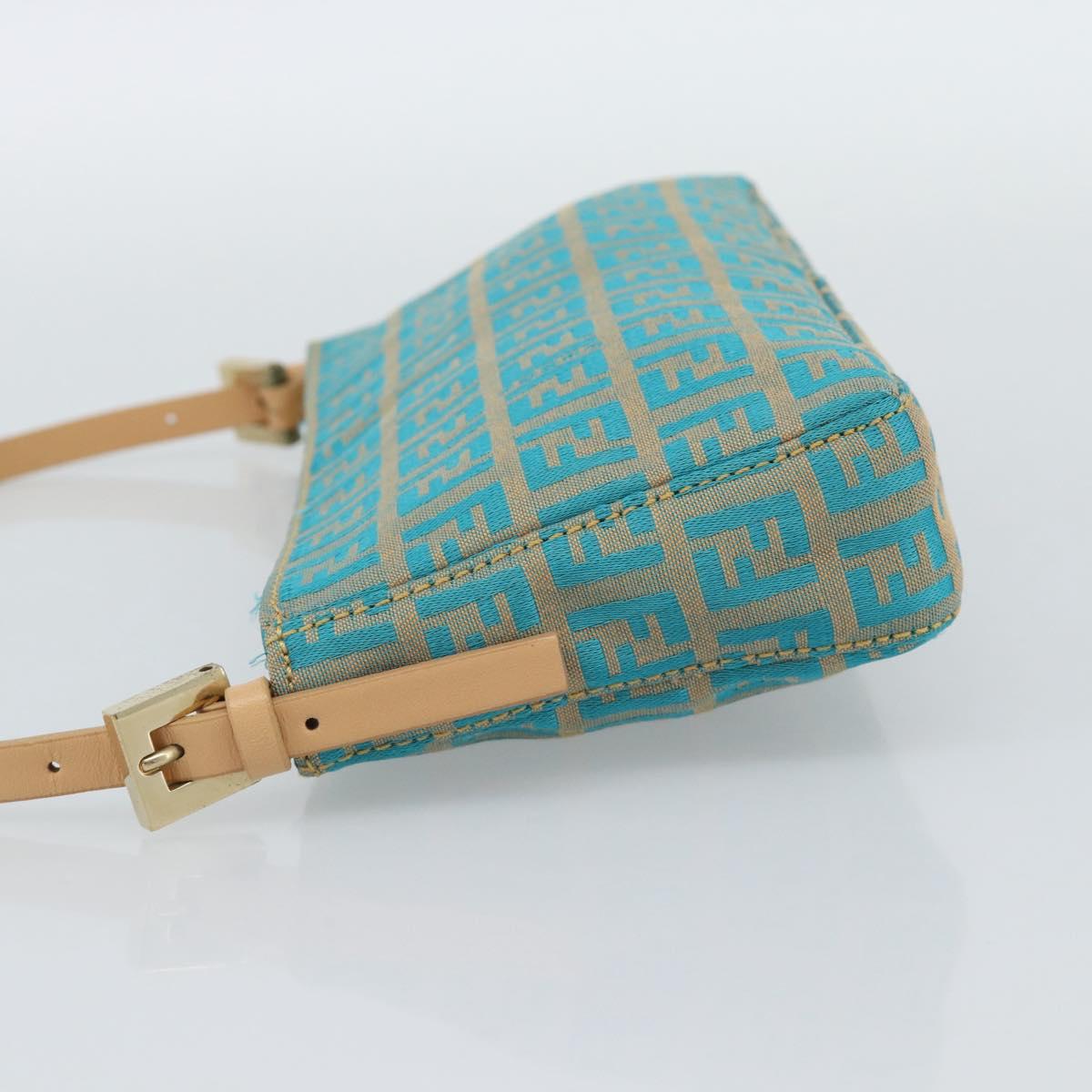 FENDI Zucchino Canvas Accessory Pouch Green Gold Auth 191651A