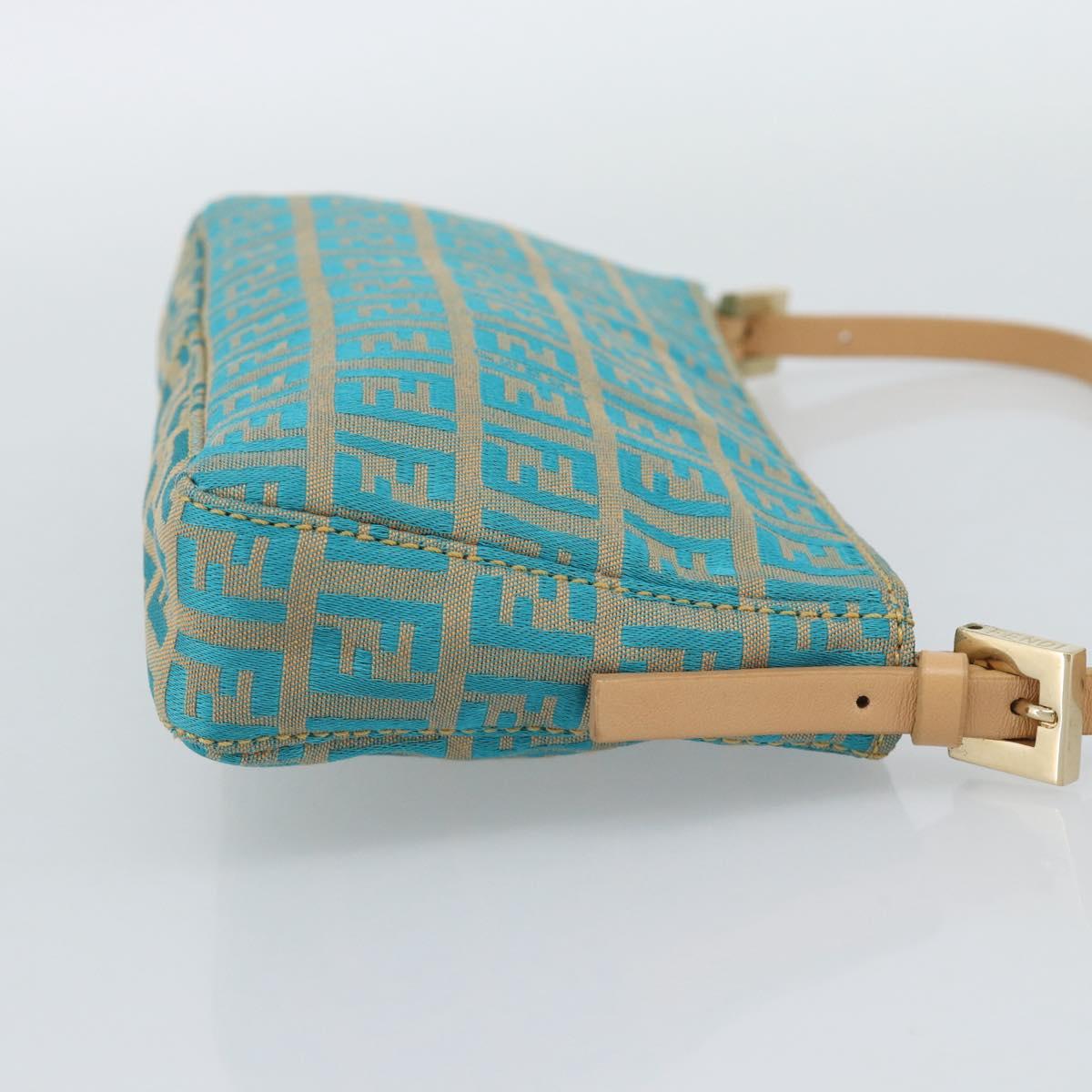 FENDI Zucchino Canvas Accessory Pouch Green Gold Auth 191651A