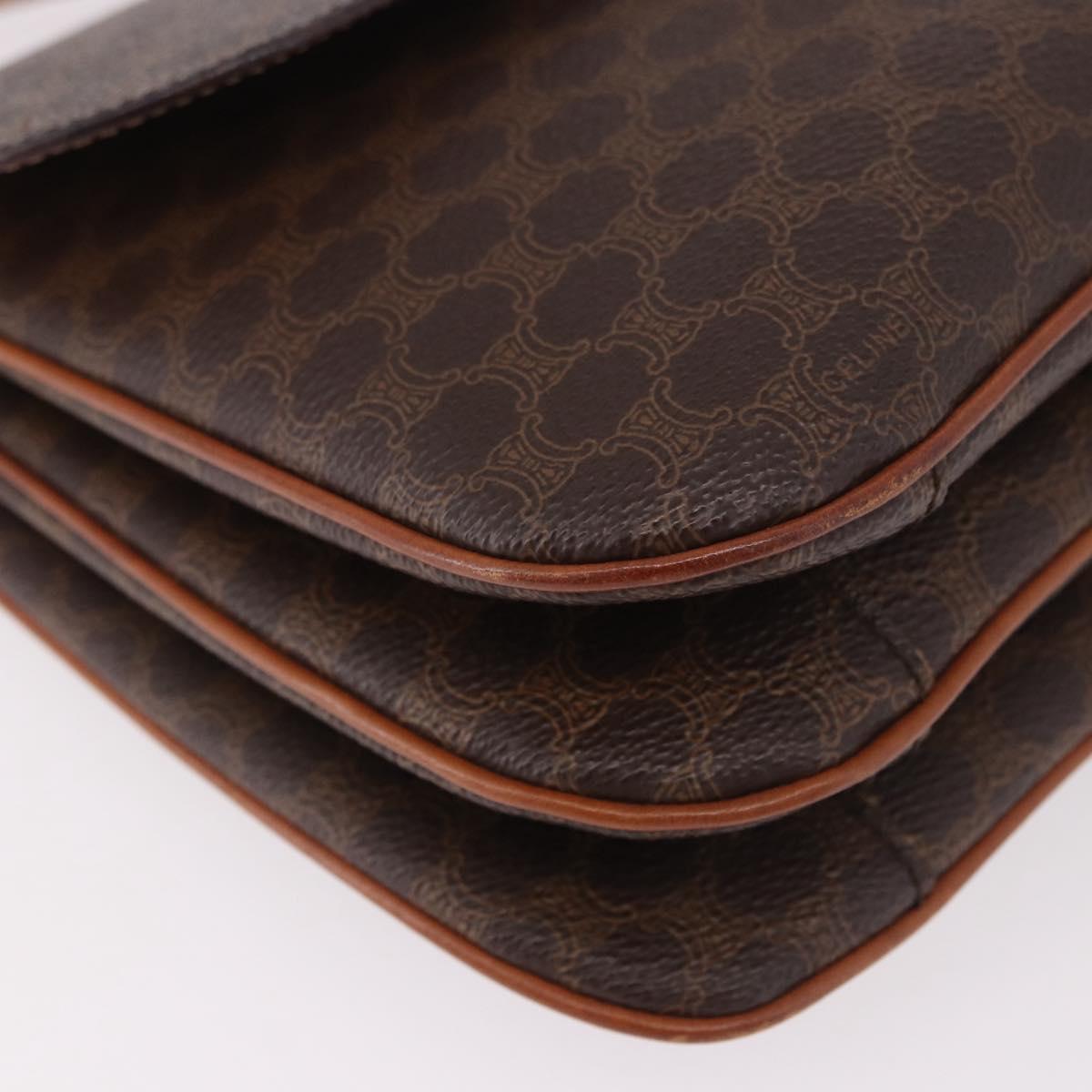CELINE Macadam Shoulder Bag PVC Leather Brown Gold Auth 191652