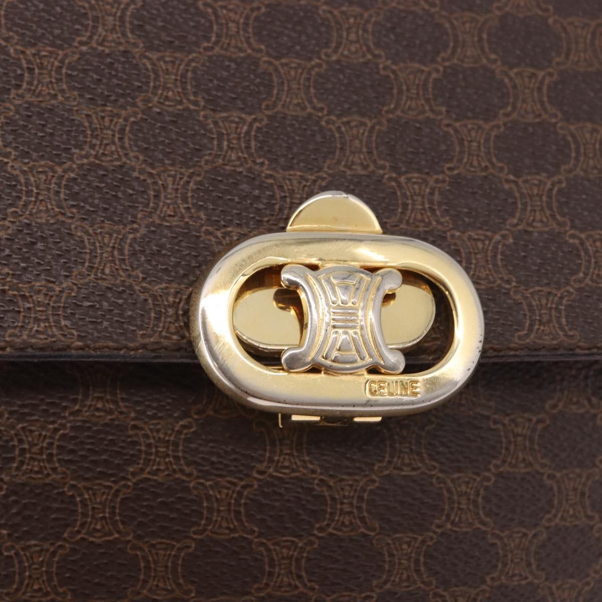 CELINE Macadam Shoulder Bag PVC Leather Brown Gold Auth 191652