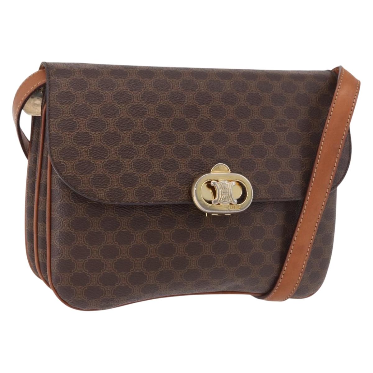 CELINE Macadam Shoulder Bag PVC Leather Brown Gold Auth 191652