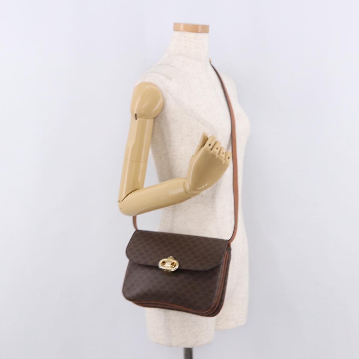 CELINE Macadam Shoulder Bag PVC Leather Brown Gold Auth 191652