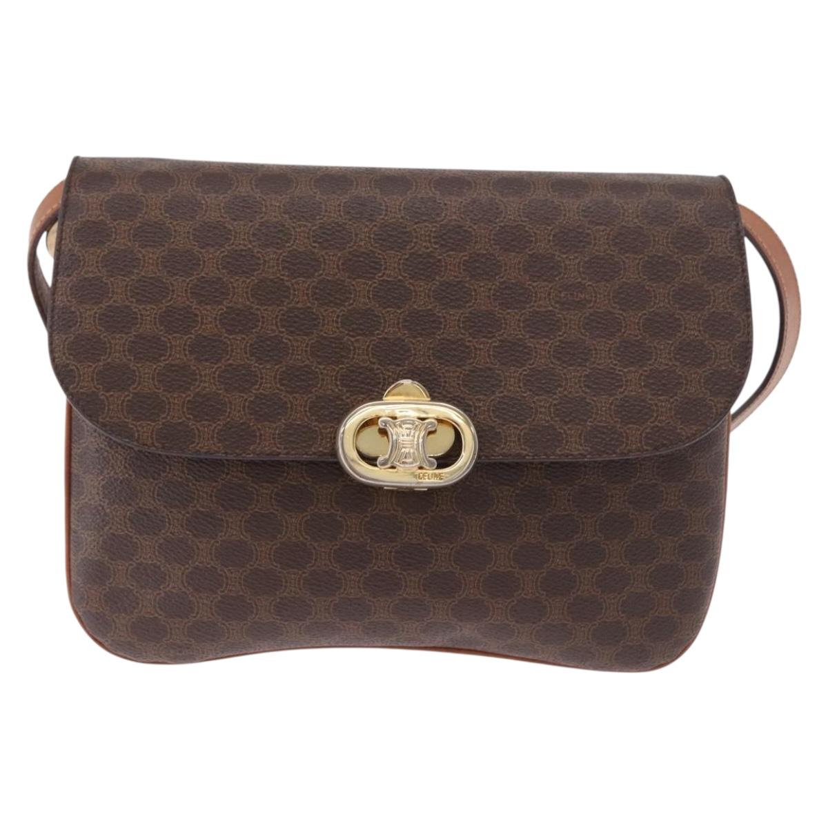 CELINE Macadam Shoulder Bag PVC Leather Brown Gold Auth 191652