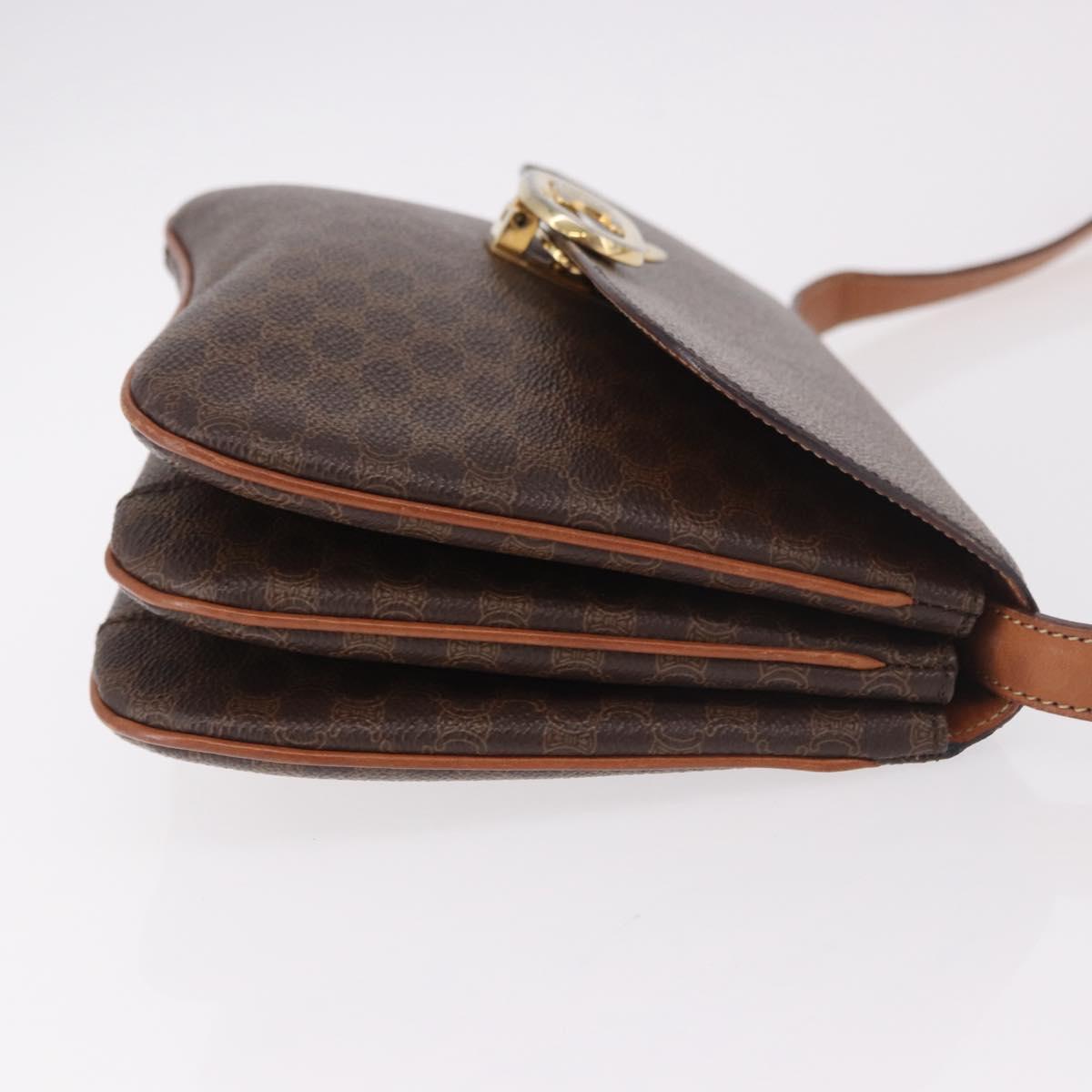 CELINE Macadam Shoulder Bag PVC Leather Brown Gold Auth 191652
