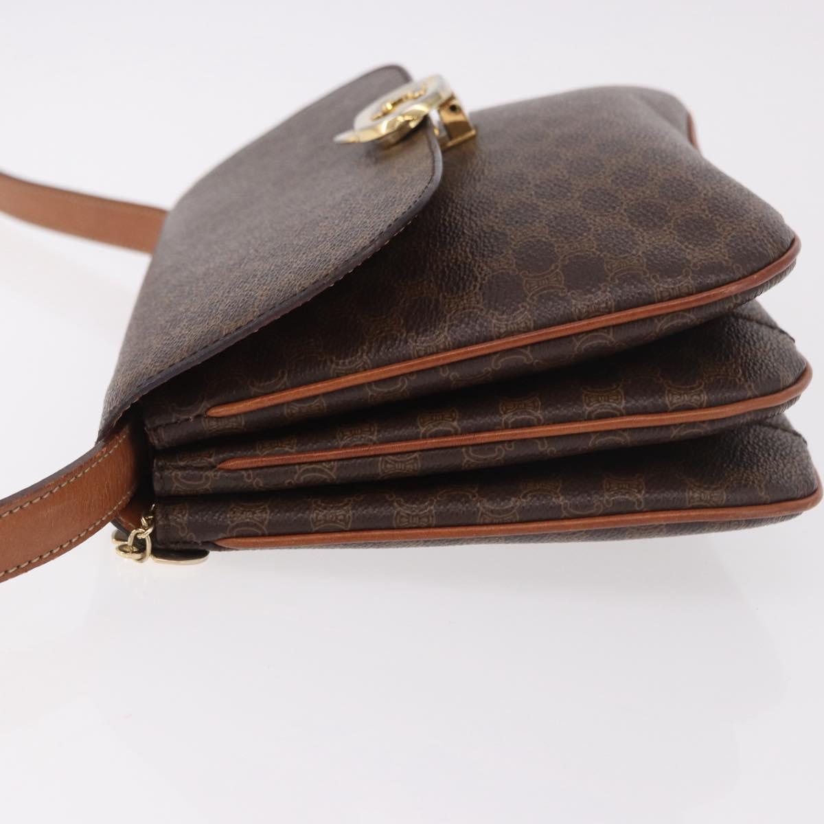 CELINE Macadam Shoulder Bag PVC Leather Brown Gold Auth 191652