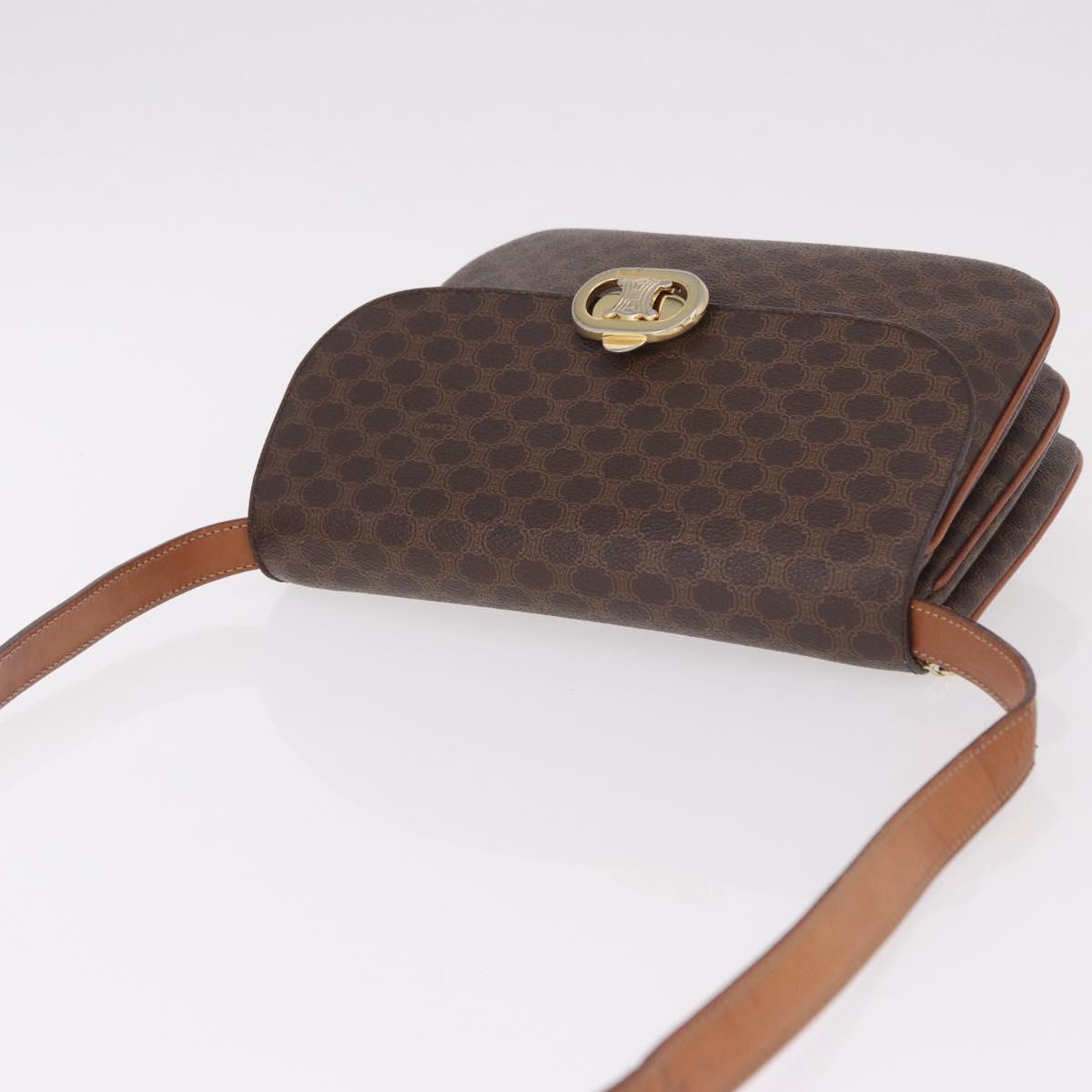 CELINE Macadam Shoulder Bag PVC Leather Brown Gold Auth 191652
