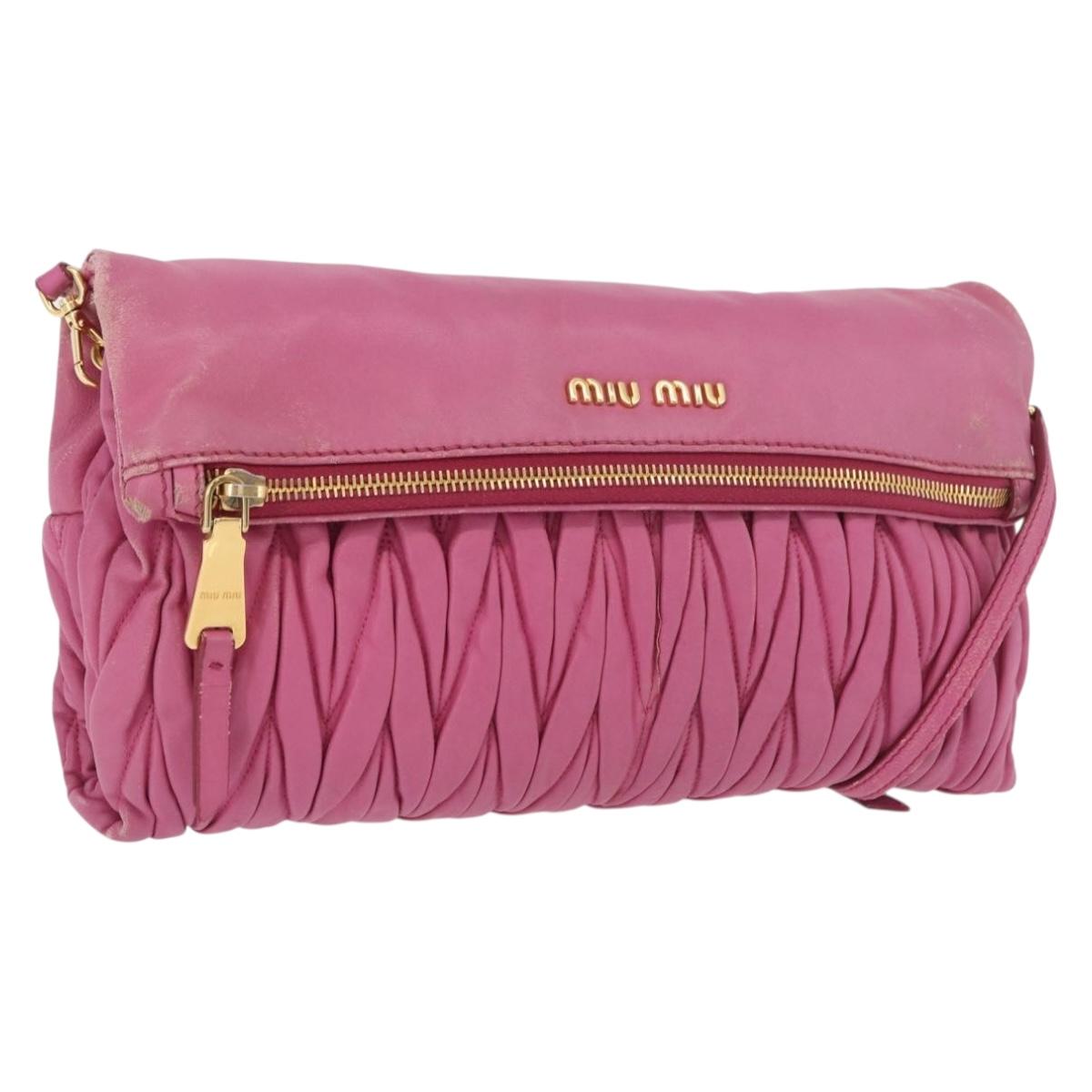 Miu Miu Matelasse Shoulder Bag Leather Pink Gold Auth 191653