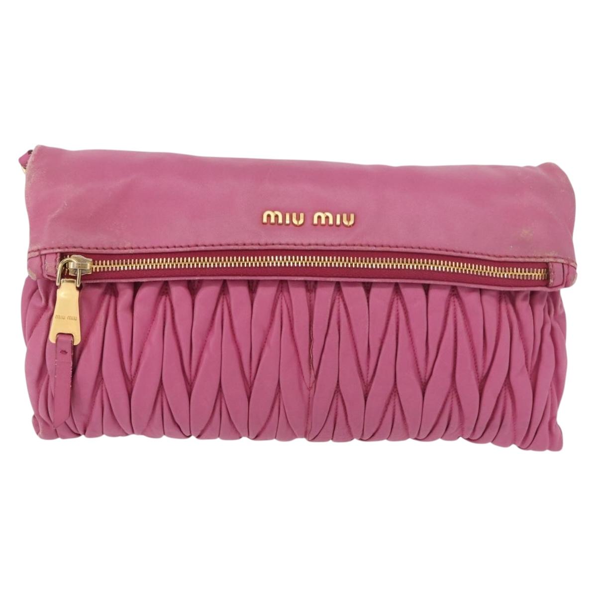 Miu Miu Matelasse Shoulder Bag Leather Pink Gold Auth 191653