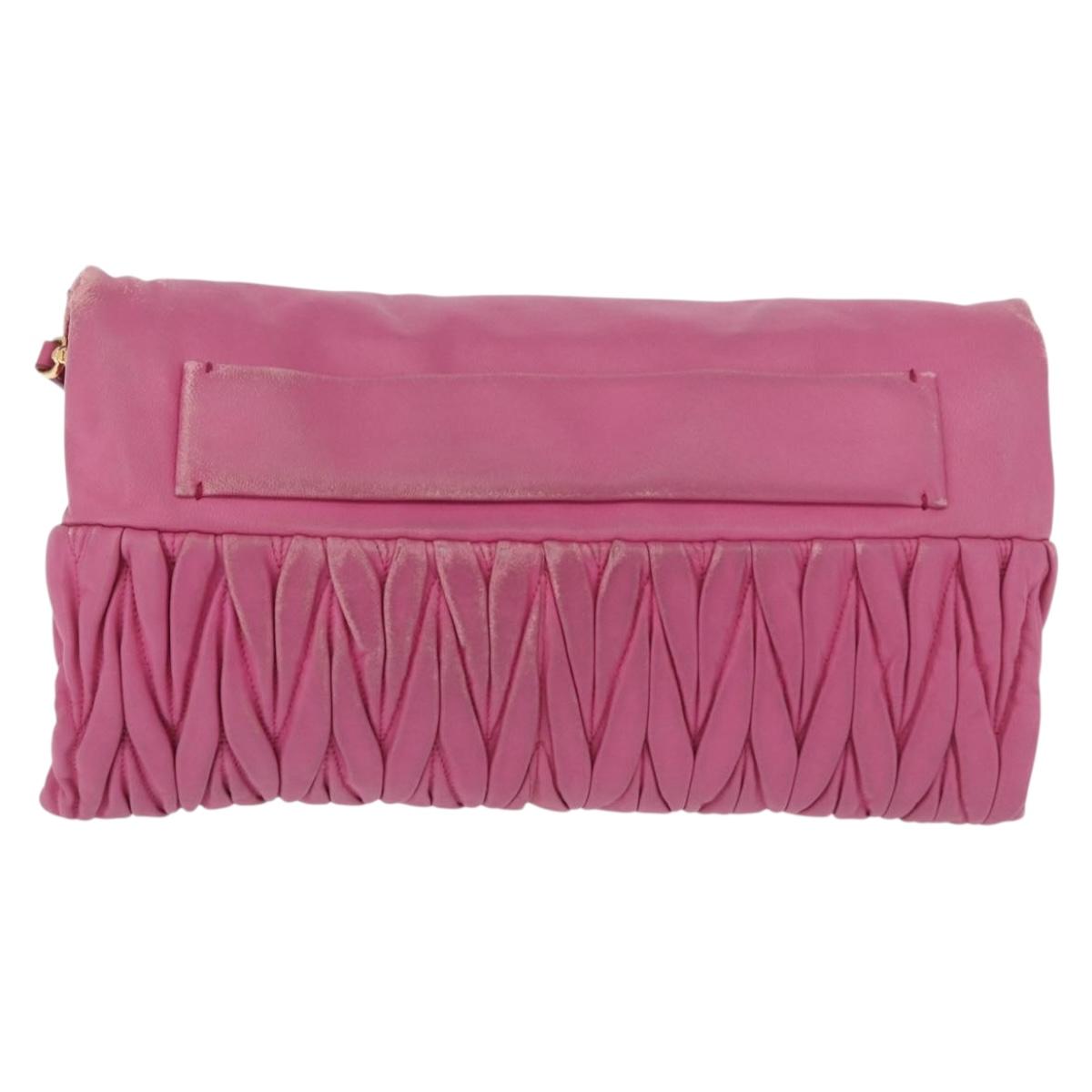 Miu Miu Matelasse Shoulder Bag Leather Pink Gold Auth 191653
