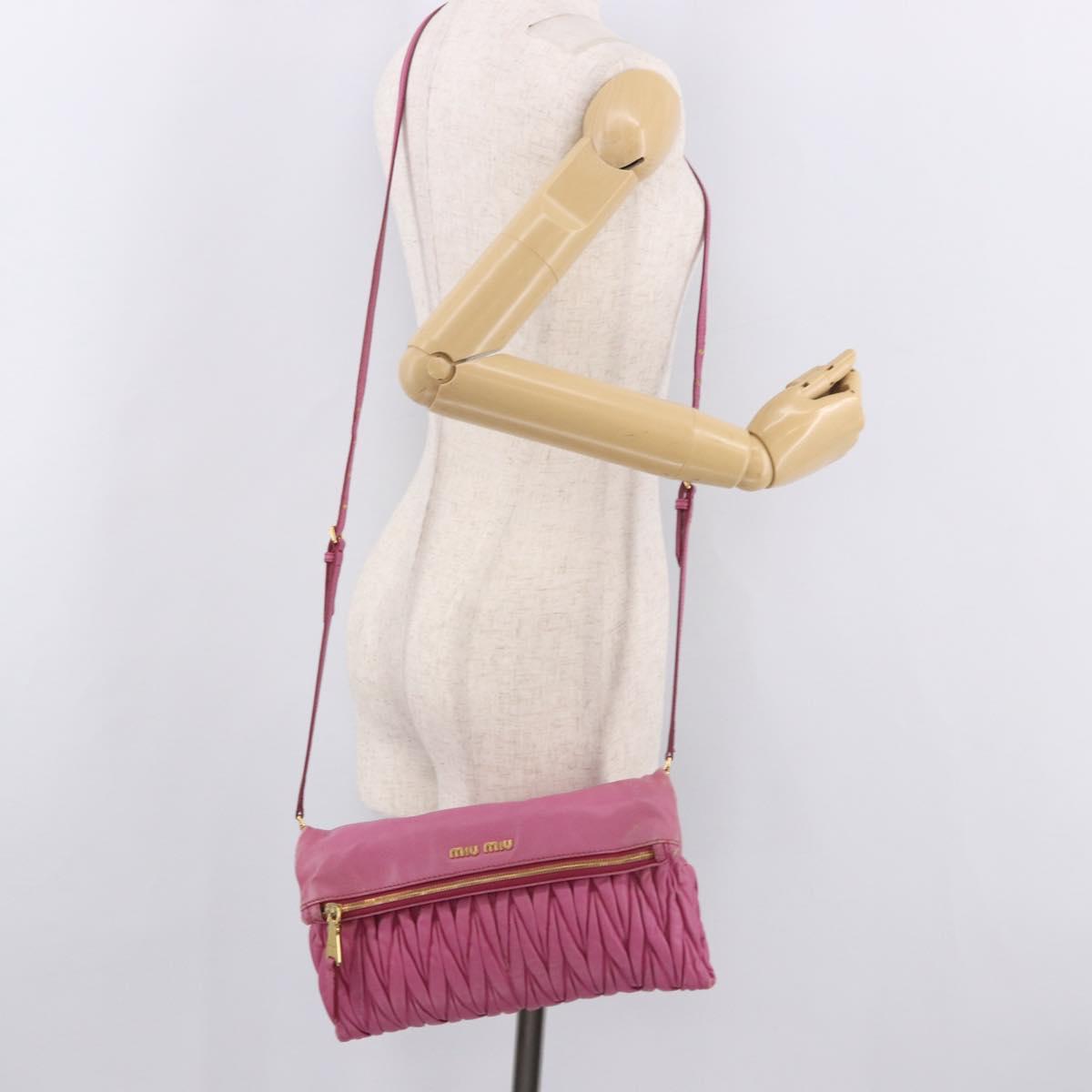 Miu Miu Matelasse Shoulder Bag Leather Pink Gold Auth 191653