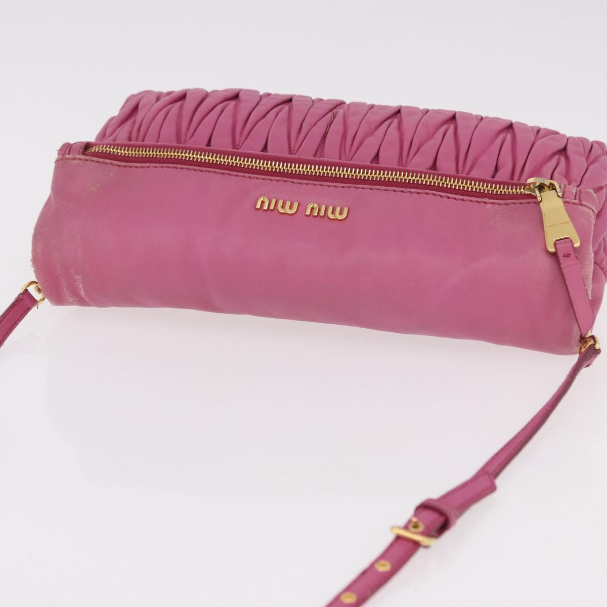 Miu Miu Matelasse Shoulder Bag Leather Pink Gold Auth 191653