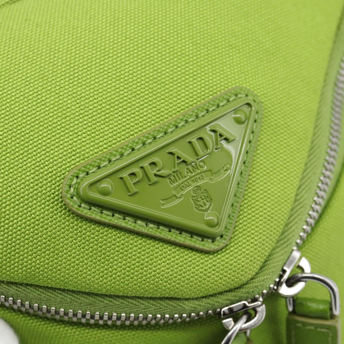 PRADA Shoulder Bag Canvas Green Silver Auth 191654SV