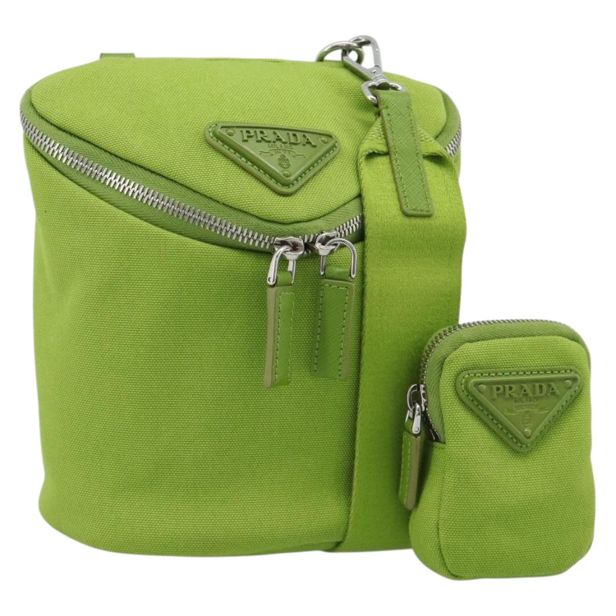 PRADA Shoulder Bag Canvas Green Silver Auth 191654SV