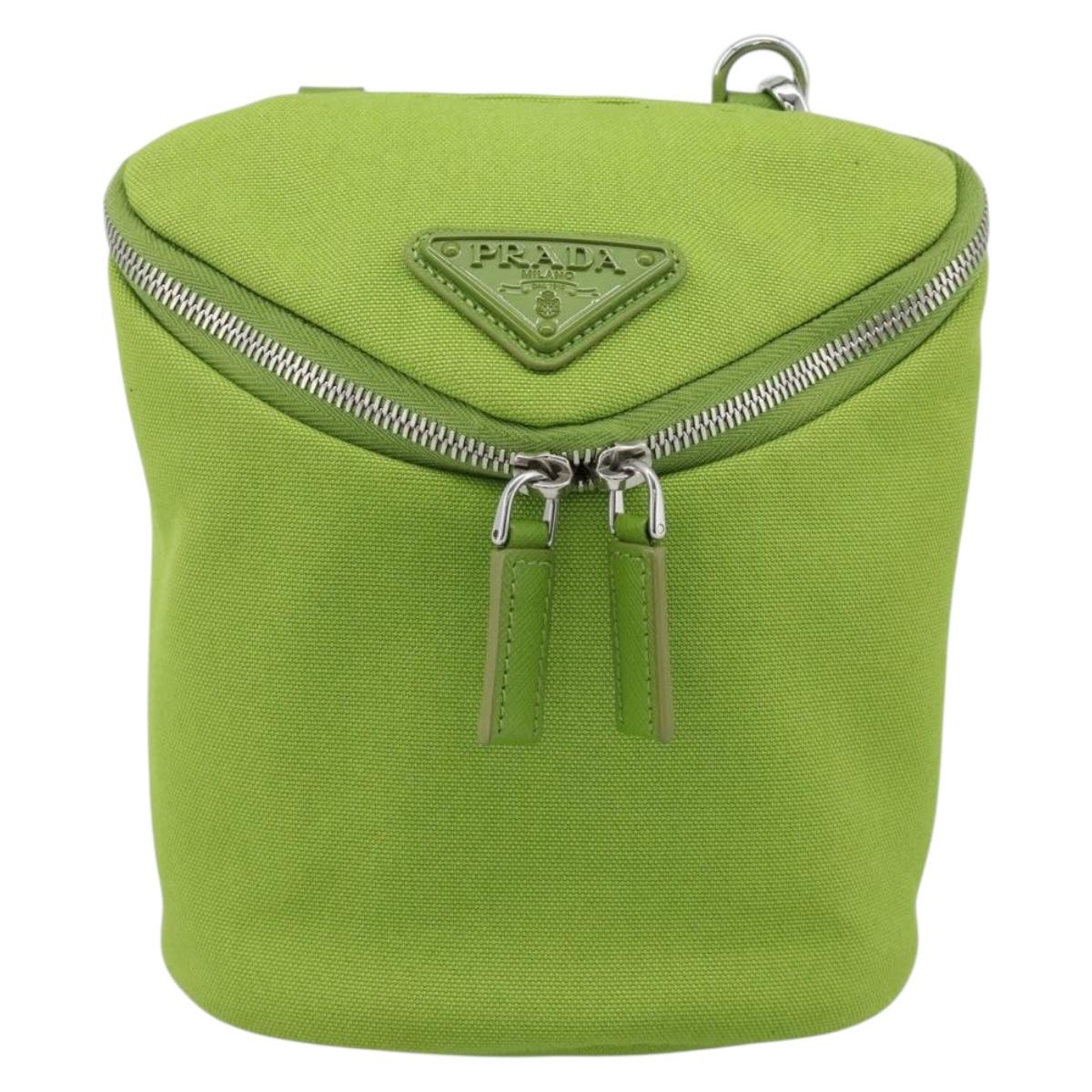 PRADA Shoulder Bag Canvas Green Silver Auth 191654SV
