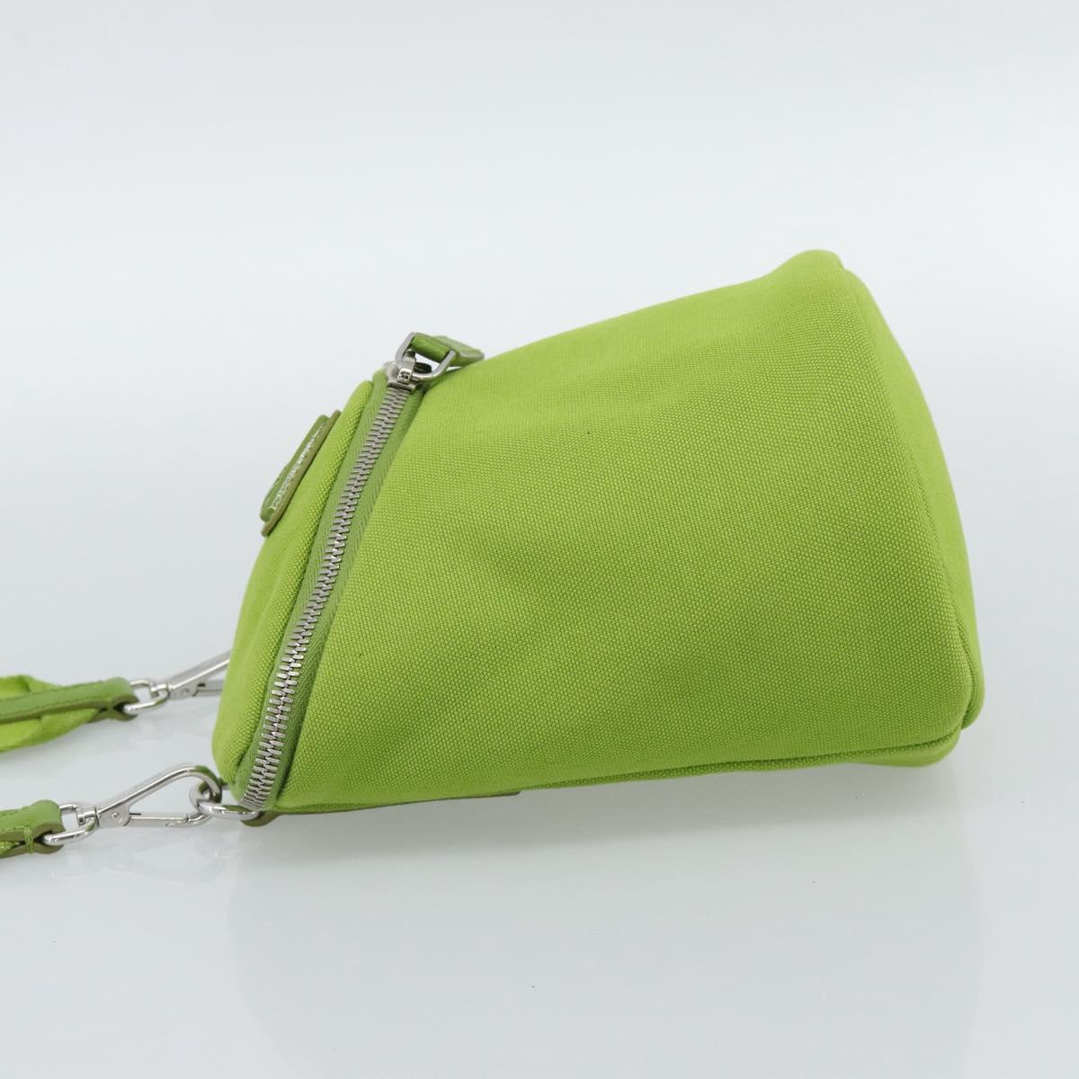 PRADA Shoulder Bag Canvas Green Silver Auth 191654SV