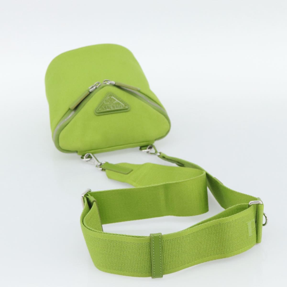 PRADA Shoulder Bag Canvas Green Silver Auth 191654SV