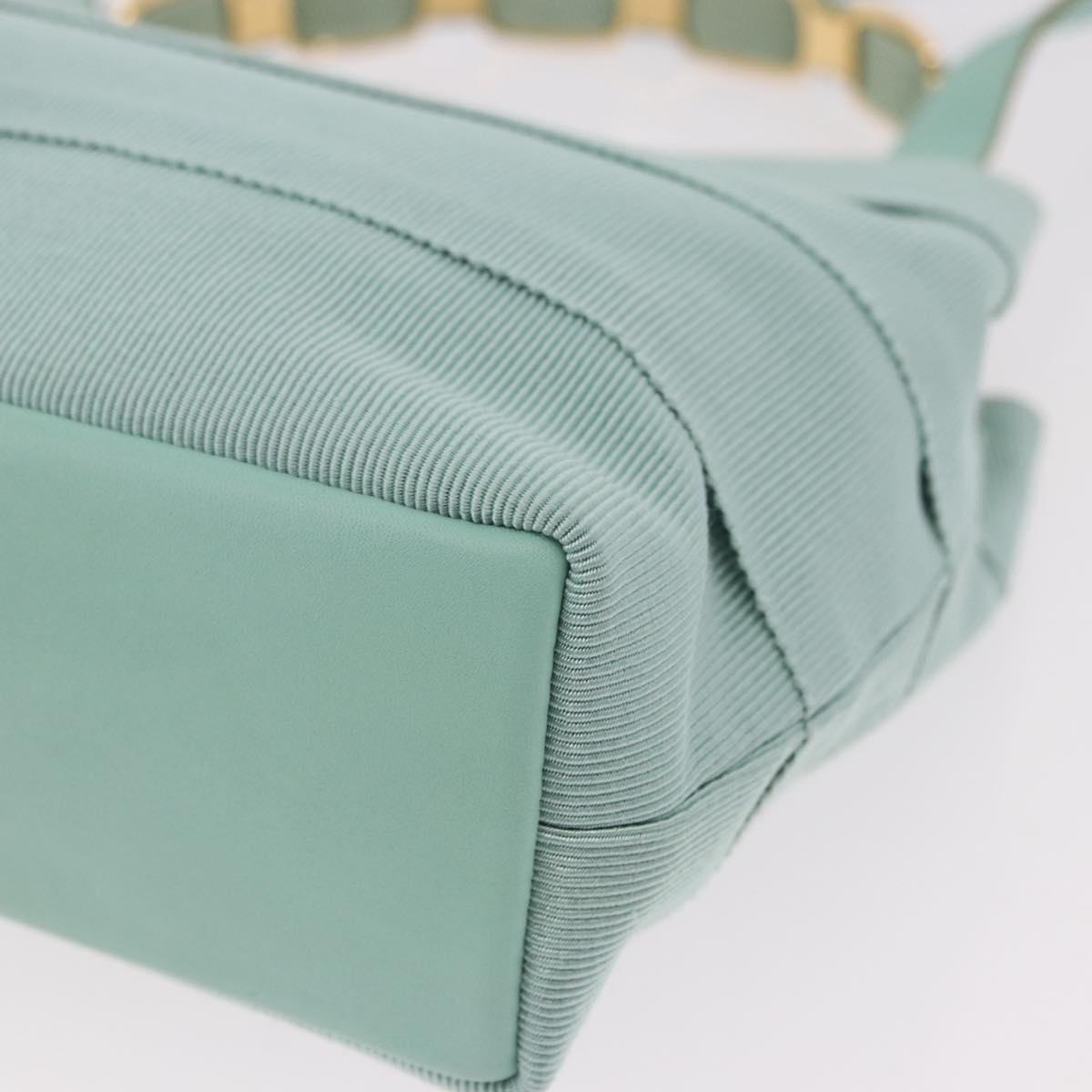 Salvatore Ferragamo Vala Hand Bag Canvas 2way Green Gold Auth 191655A