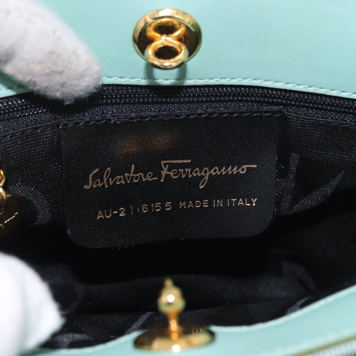 Salvatore Ferragamo Vala Hand Bag Canvas 2way Green Gold Auth 191655A