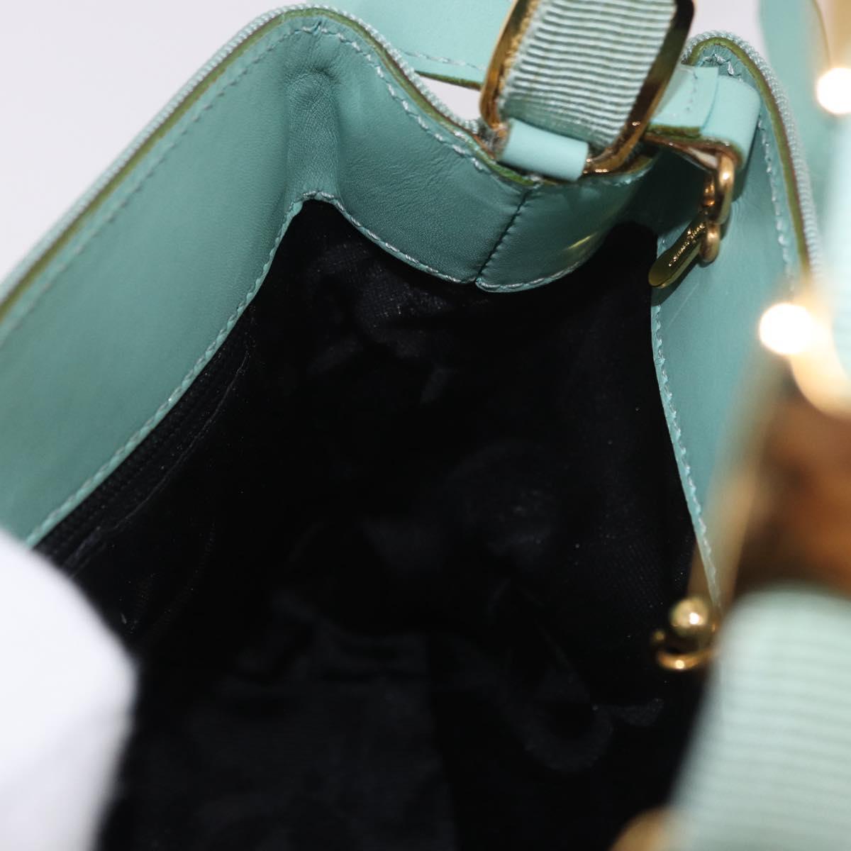 Salvatore Ferragamo Vala Hand Bag Canvas 2way Green Gold Auth 191655A