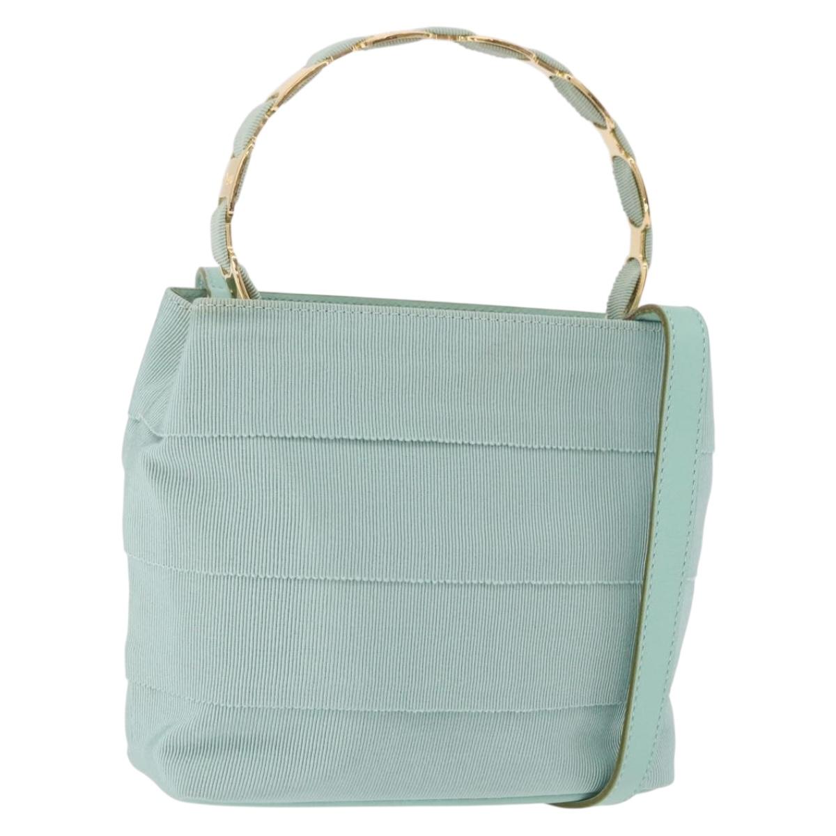 Salvatore Ferragamo Vala Hand Bag Canvas 2way Green Gold Auth 191655A