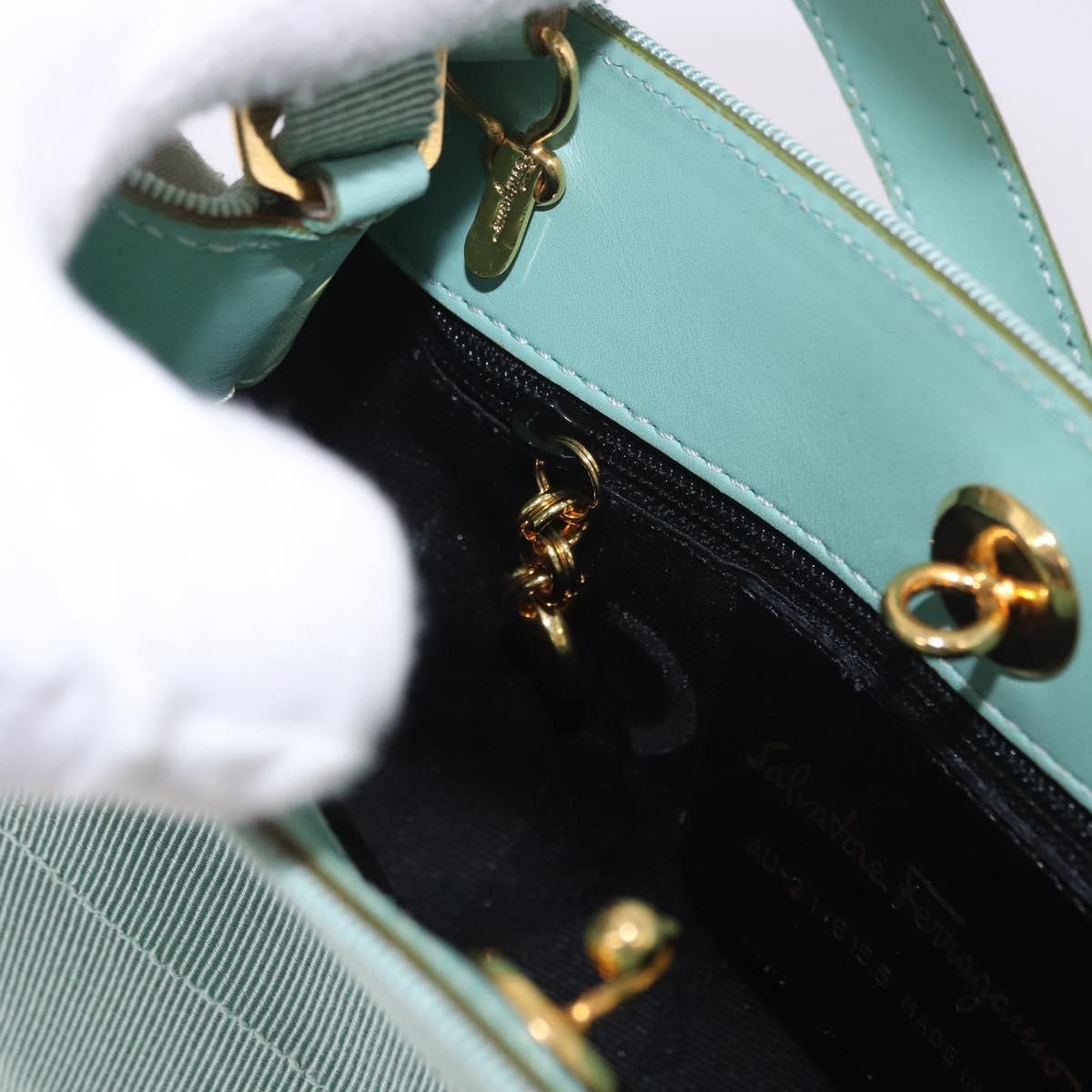 Salvatore Ferragamo Vala Hand Bag Canvas 2way Green Gold Auth 191655A