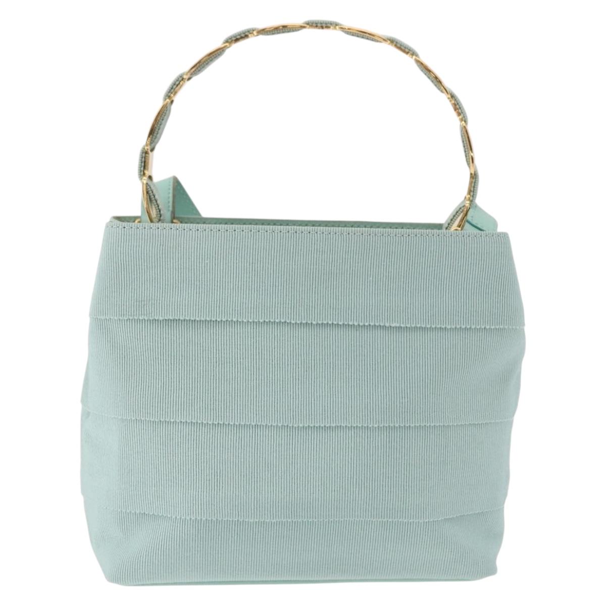Salvatore Ferragamo Vala Hand Bag Canvas 2way Green Gold Auth 191655A