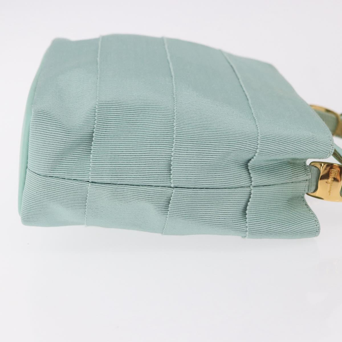 Salvatore Ferragamo Vala Hand Bag Canvas 2way Green Gold Auth 191655A