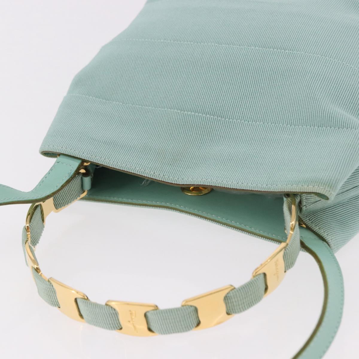 Salvatore Ferragamo Vala Hand Bag Canvas 2way Green Gold Auth 191655A