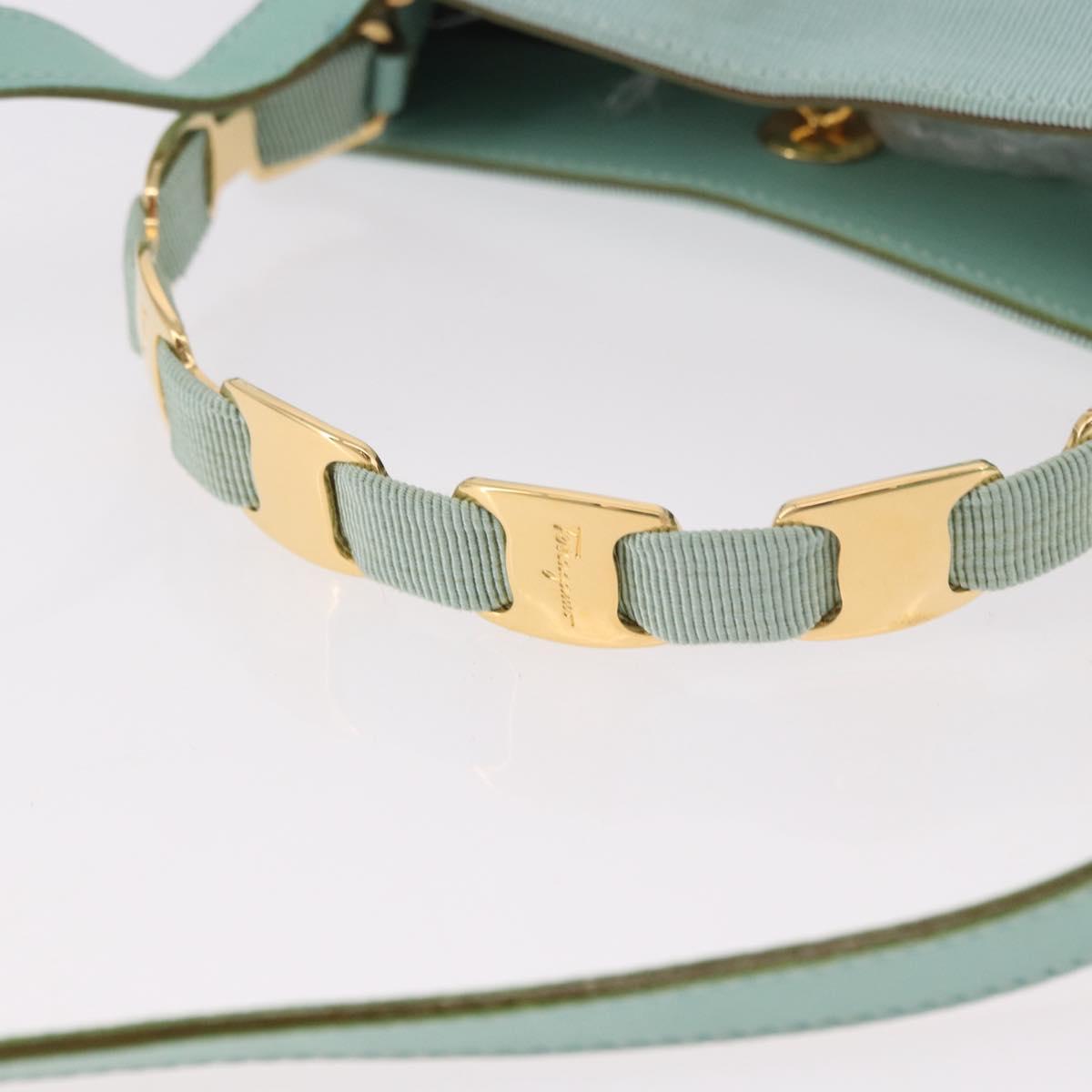 Salvatore Ferragamo Vala Hand Bag Canvas 2way Green Gold Auth 191655A
