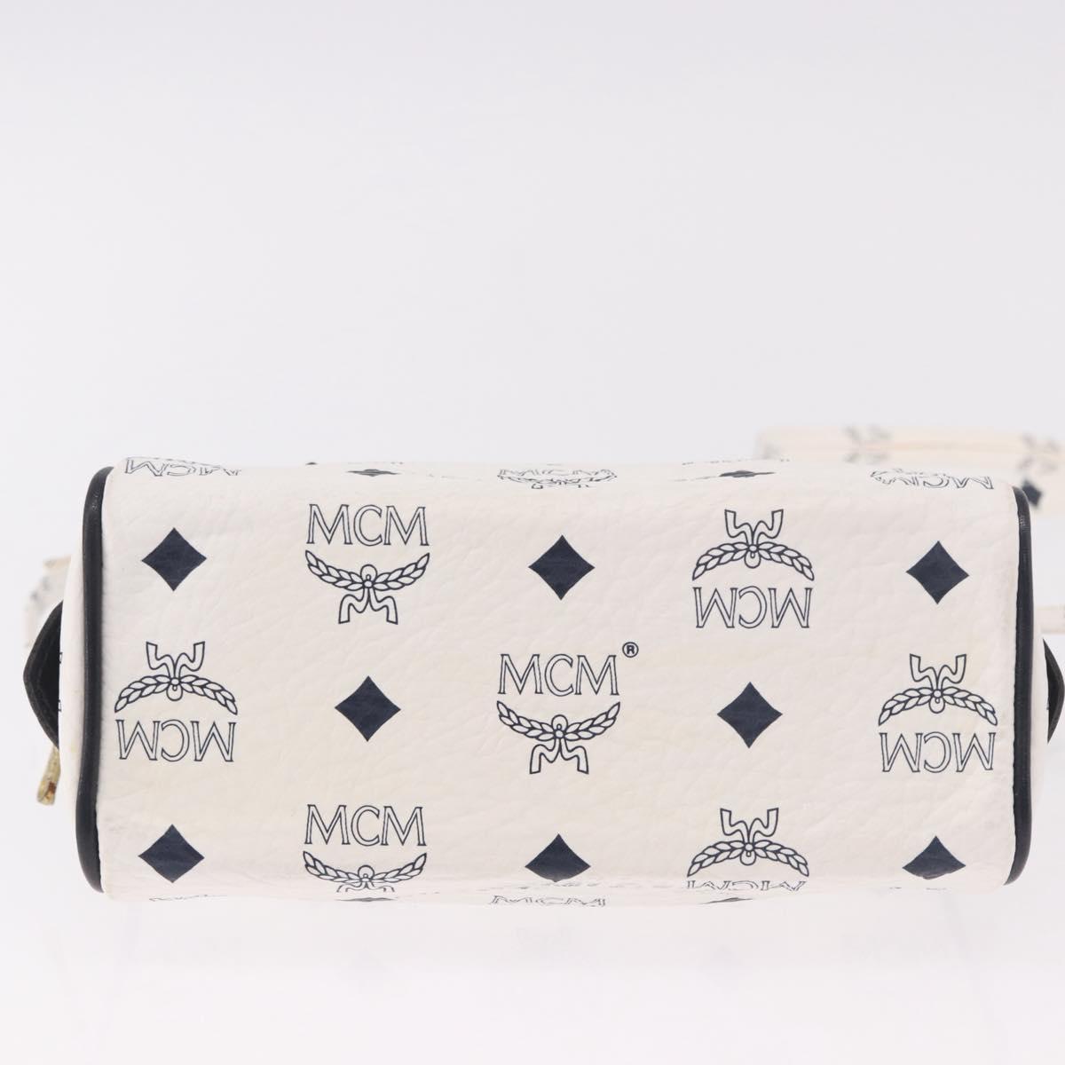 MCM Vicetos Mini Boston Bag PVC Leather 2way White Gold Auth 191656A