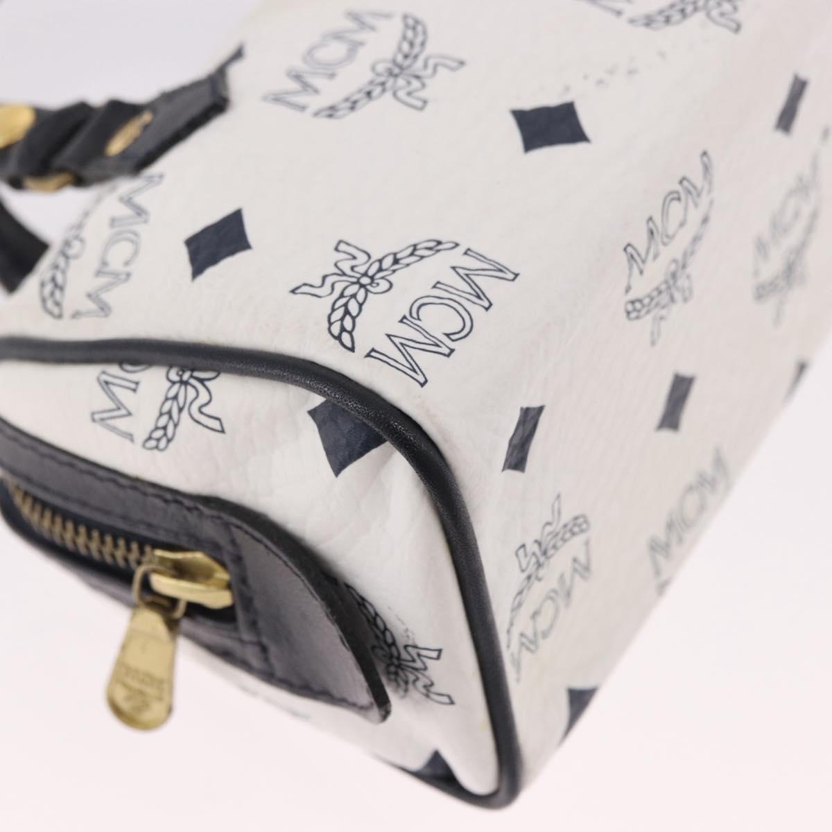 MCM Vicetos Mini Boston Bag PVC Leather 2way White Gold Auth 191656A