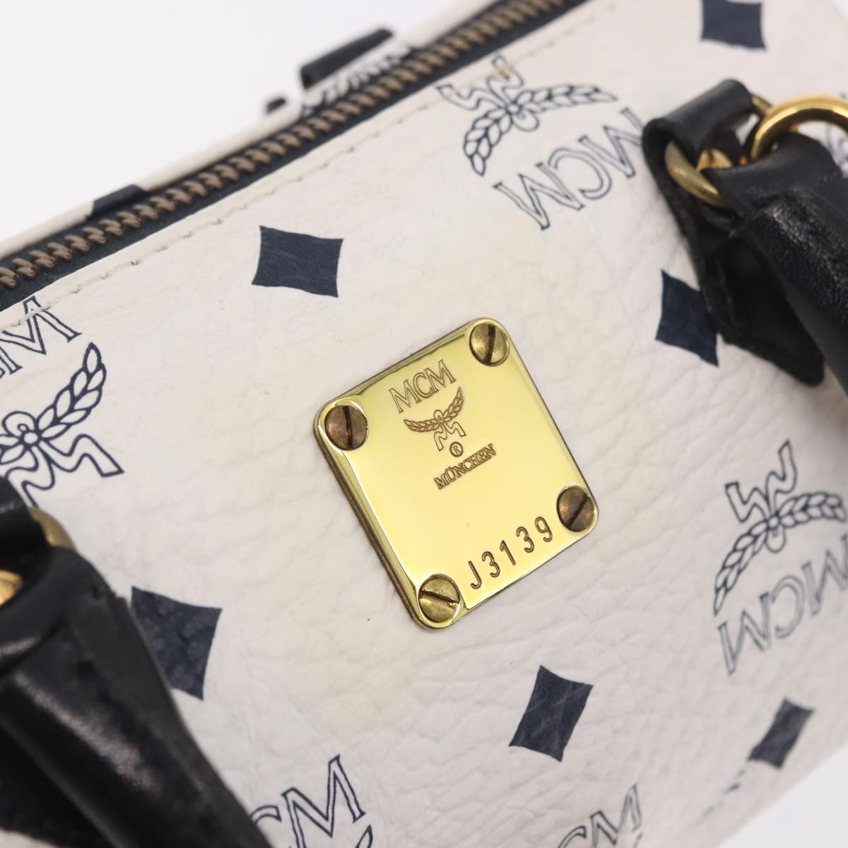 MCM Vicetos Mini Boston Bag PVC Leather 2way White Gold Auth 191656A
