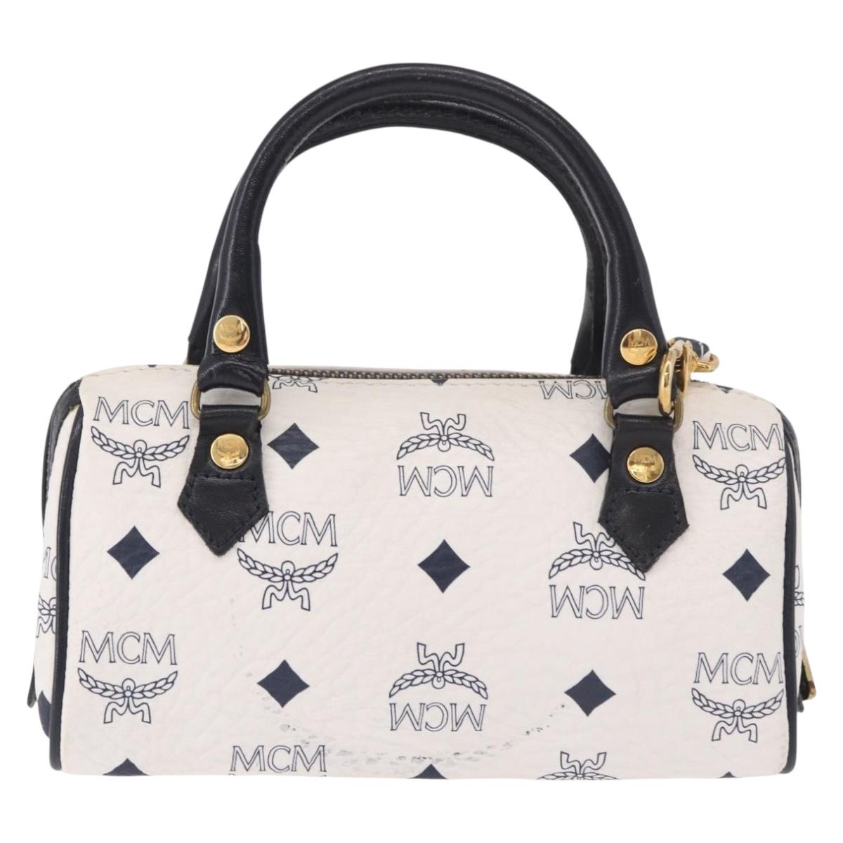 MCM Vicetos Mini Boston Bag PVC Leather 2way White Gold Auth 191656A