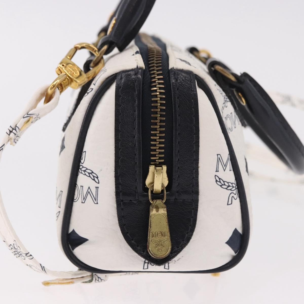 MCM Vicetos Mini Boston Bag PVC Leather 2way White Gold Auth 191656A