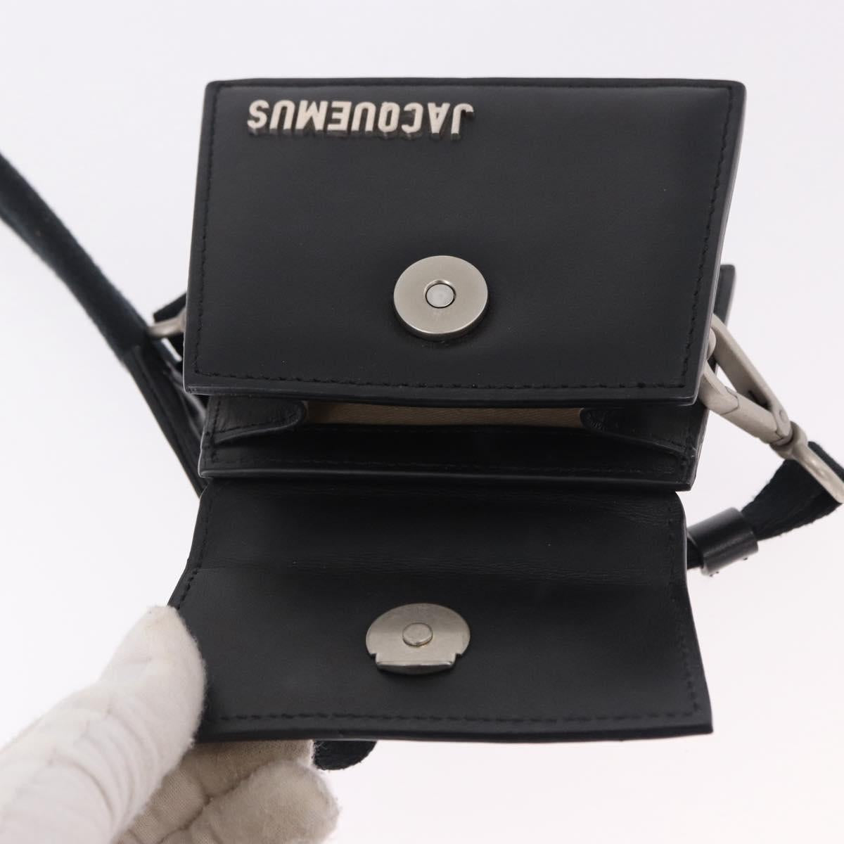 JACQUEMUS Shoulder Pouch Leather 2way Black Silver Auth 191657V