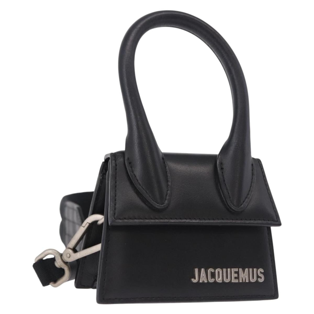 JACQUEMUS Shoulder Pouch Leather 2way Black Silver Auth 191657V