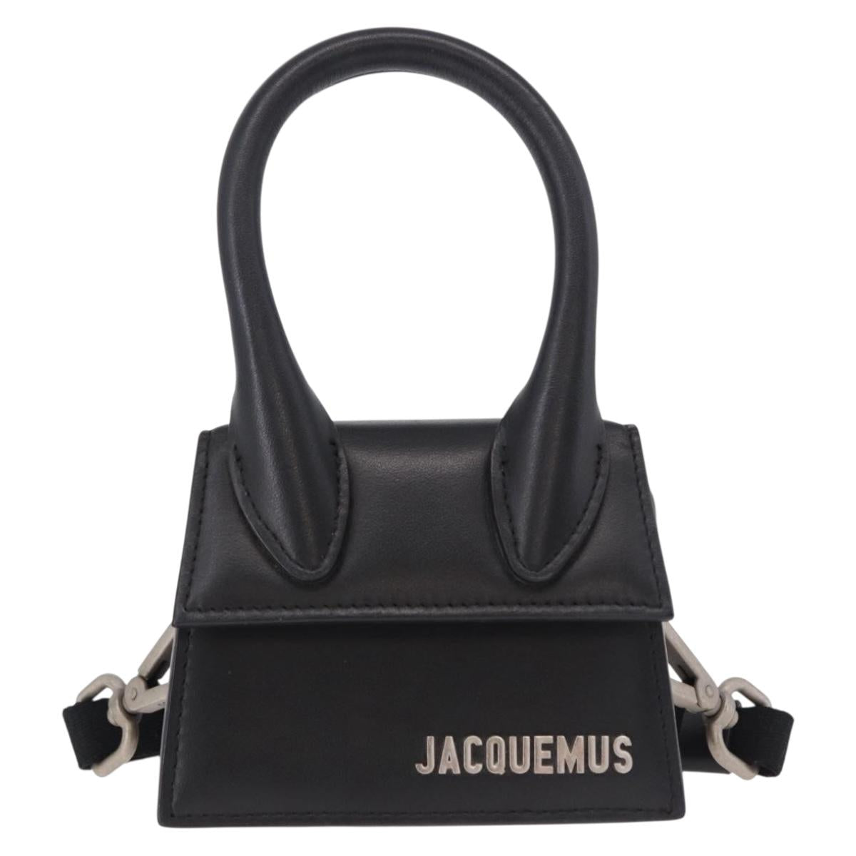 JACQUEMUS Shoulder Pouch Leather 2way Black Silver Auth 191657V