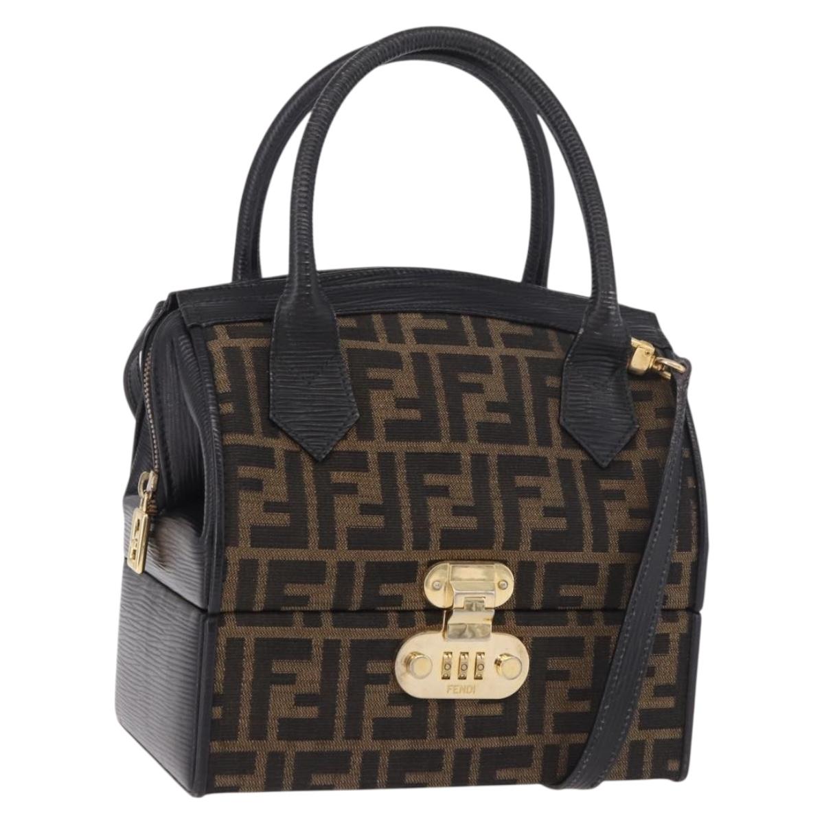 FENDI Zucca Canvas Vanity Hand Bag 2way Brown Gold Auth 191672