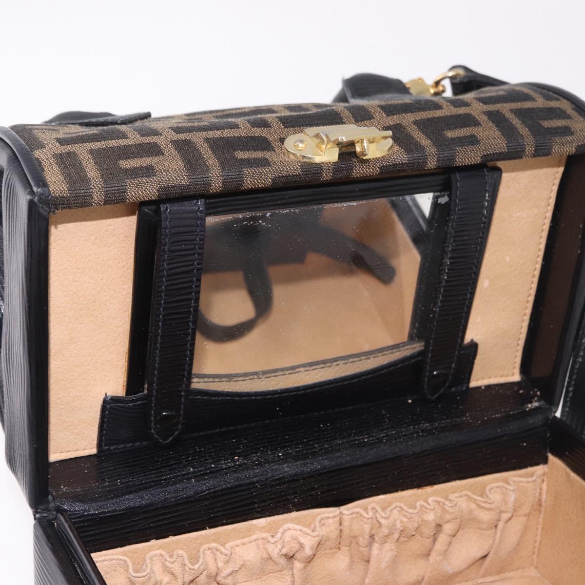 FENDI Zucca Canvas Vanity Hand Bag 2way Brown Gold Auth 191672