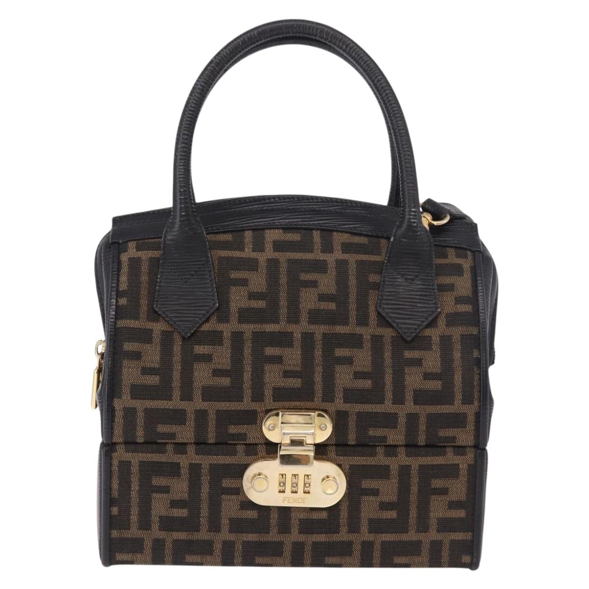 FENDI Zucca Canvas Vanity Hand Bag 2way Brown Gold Auth 191672